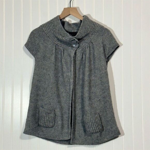 BCBG Max Azria Wool Blend Cardigan Sweater Jacket Gray L Shawl Collar Pockets - Picture 1 of 9